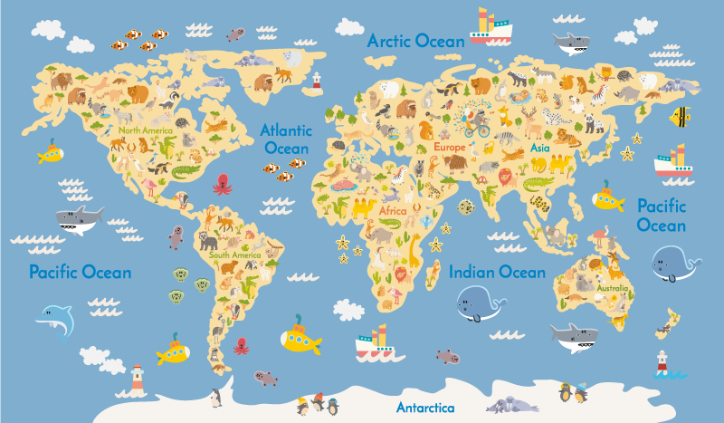 Tapete vinílico de mapa mundial para crianças em inglês - TenStickers