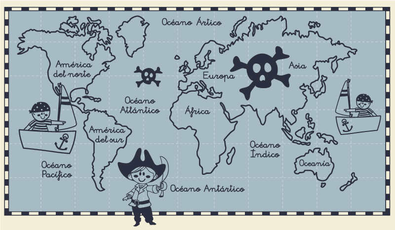 Tapete vinílico de mapa mundial pirata - TenStickers