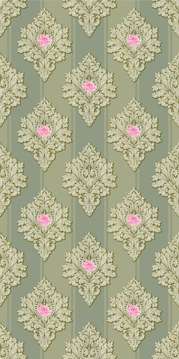 Tapete vinílico vintage padrão vintage verde francês - TenStickers