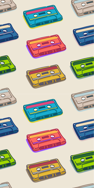 Tapete vinílico vintage com padrão de fitas cassete retrô - TenStickers