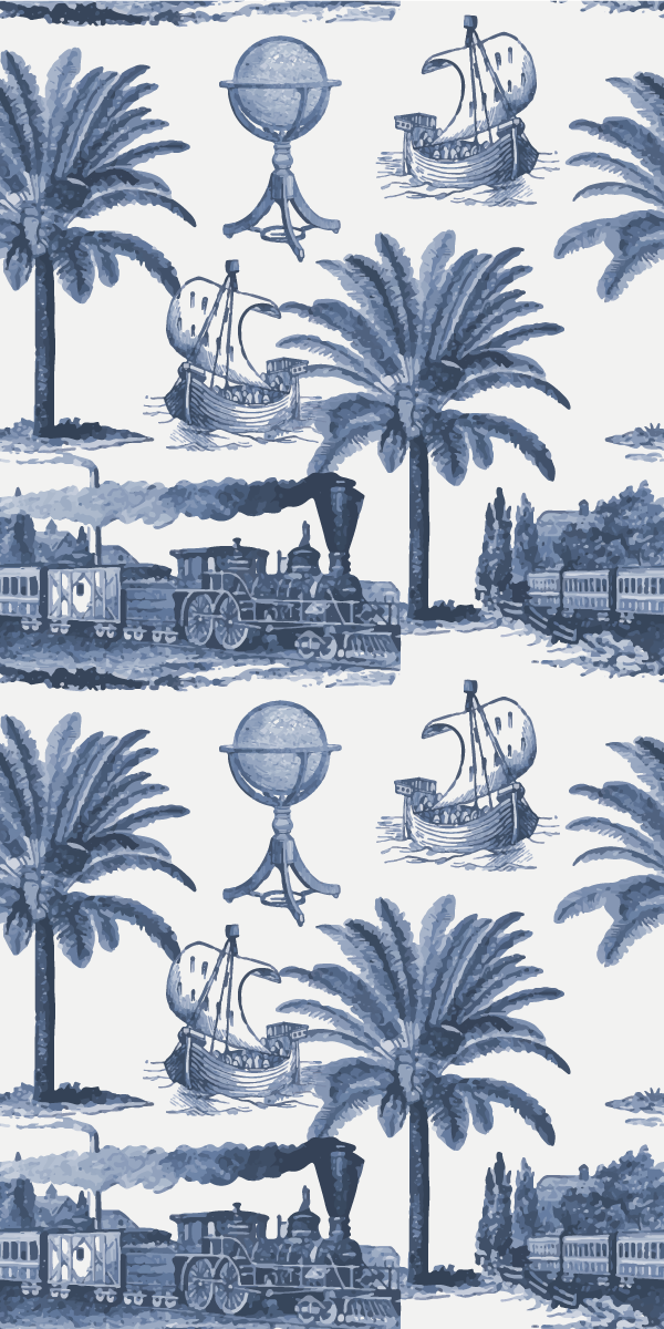 Tapete vinílico vintage padrão francês azul - TenStickers