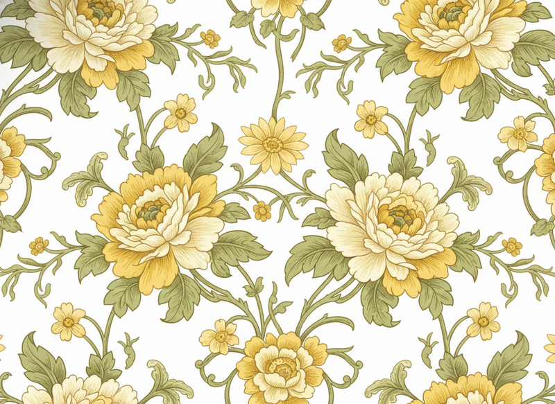 Tapete vinílico vintage com flores amarelas - TenStickers