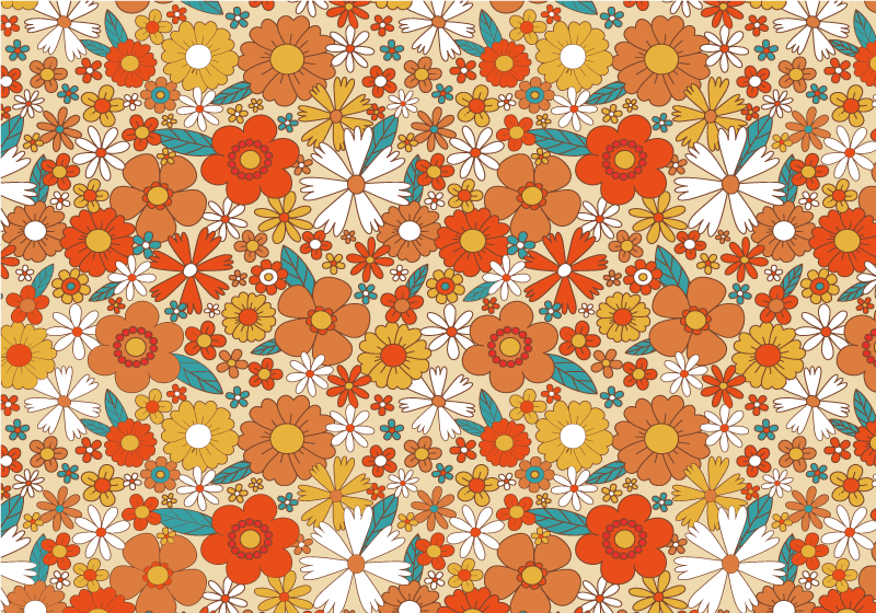 Tapete vinílico vintage flores coloridas dos anos 70 - TenStickers