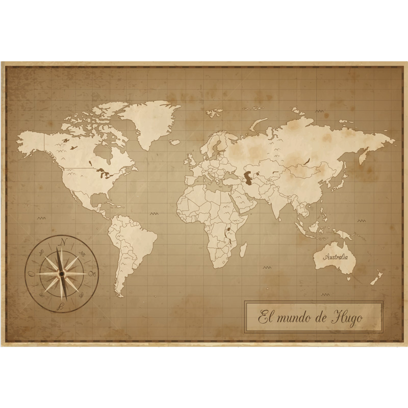 Tapete vinílico de mapa mundial vintage com nome - TenStickers