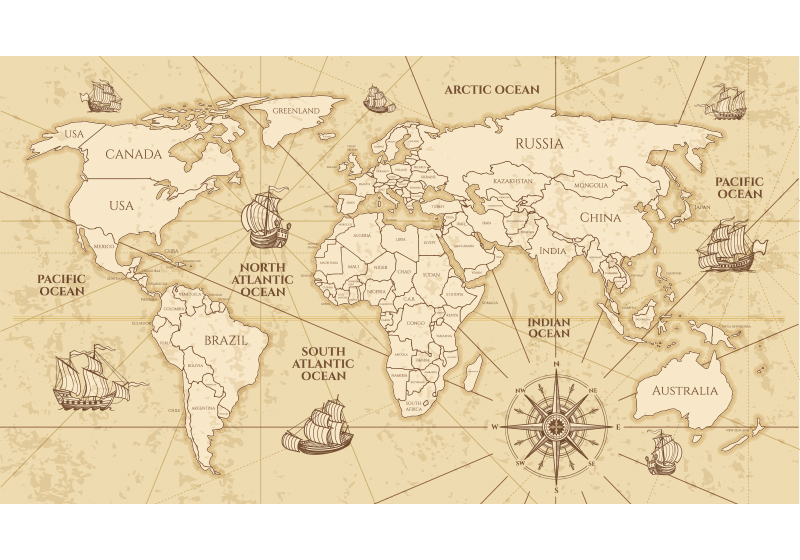 Tapete vinílico de mapa mundial mural de parede sépia - TenStickers
