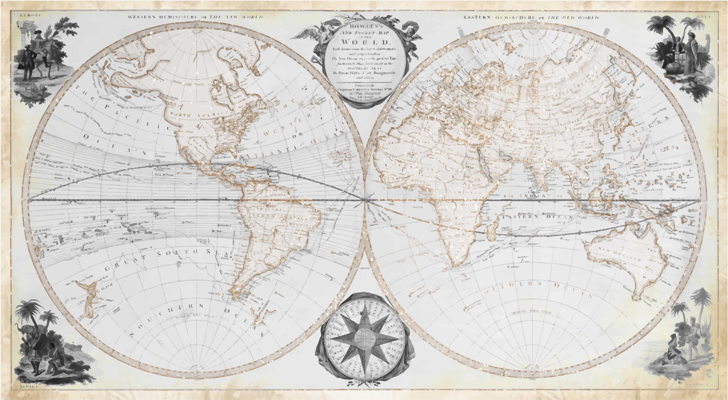 Tapete vinílico de mapa mundial em aquarela vintage - TenStickers