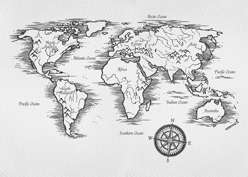 Tapete vinílico de mapa mundial desenho elegante de mapa - TenStickers