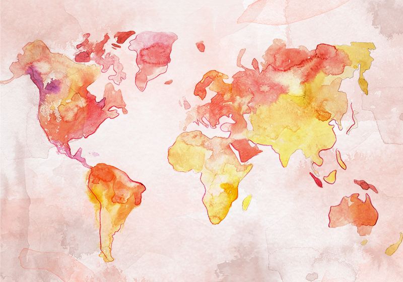 Tapete vinílico de mapa mundial em aquarela pastel - TenStickers