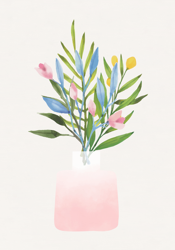 Tapete vinílico flores e plantas em vaso - TenStickers