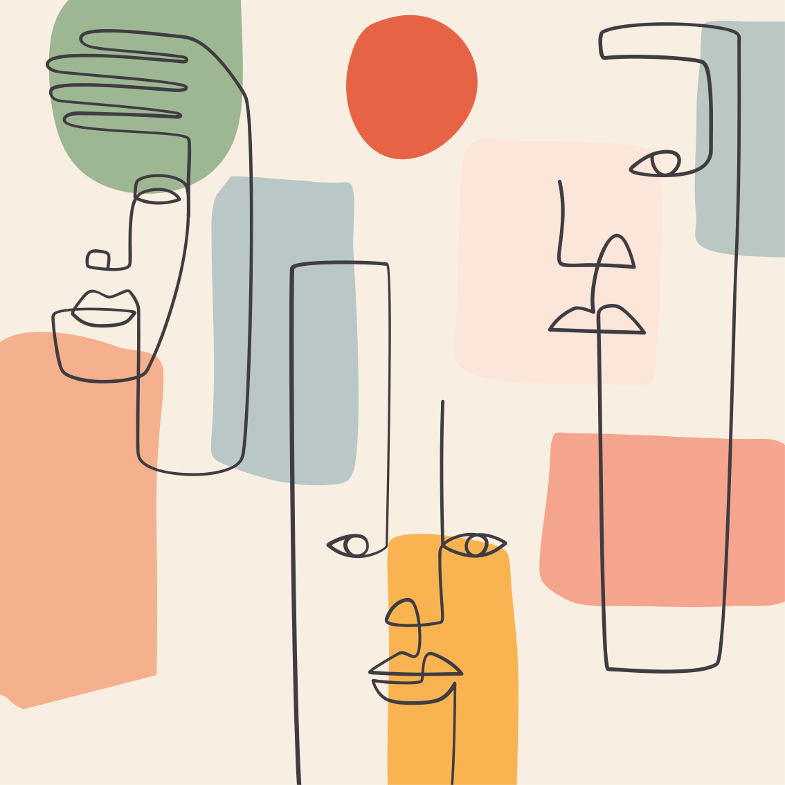 Tapete vinílico geométricas arte minimalista com rostos - TenStickers