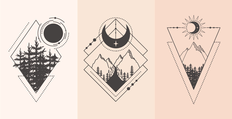 Tapete vinílico geométricas árvore e lua - TenStickers