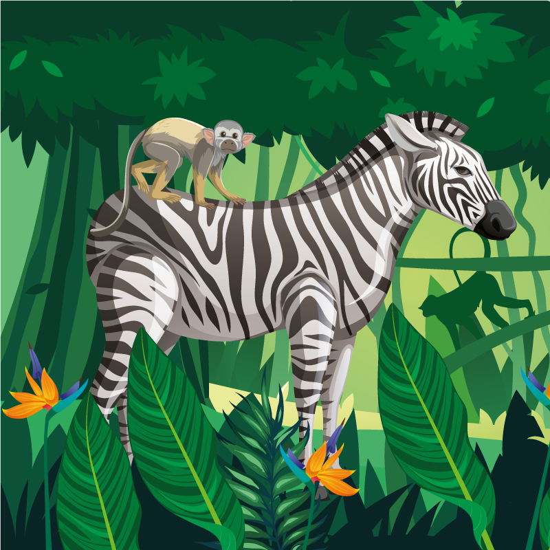 Tapete vinílico infantis girafa, zebra e macaco 4 - TenStickers