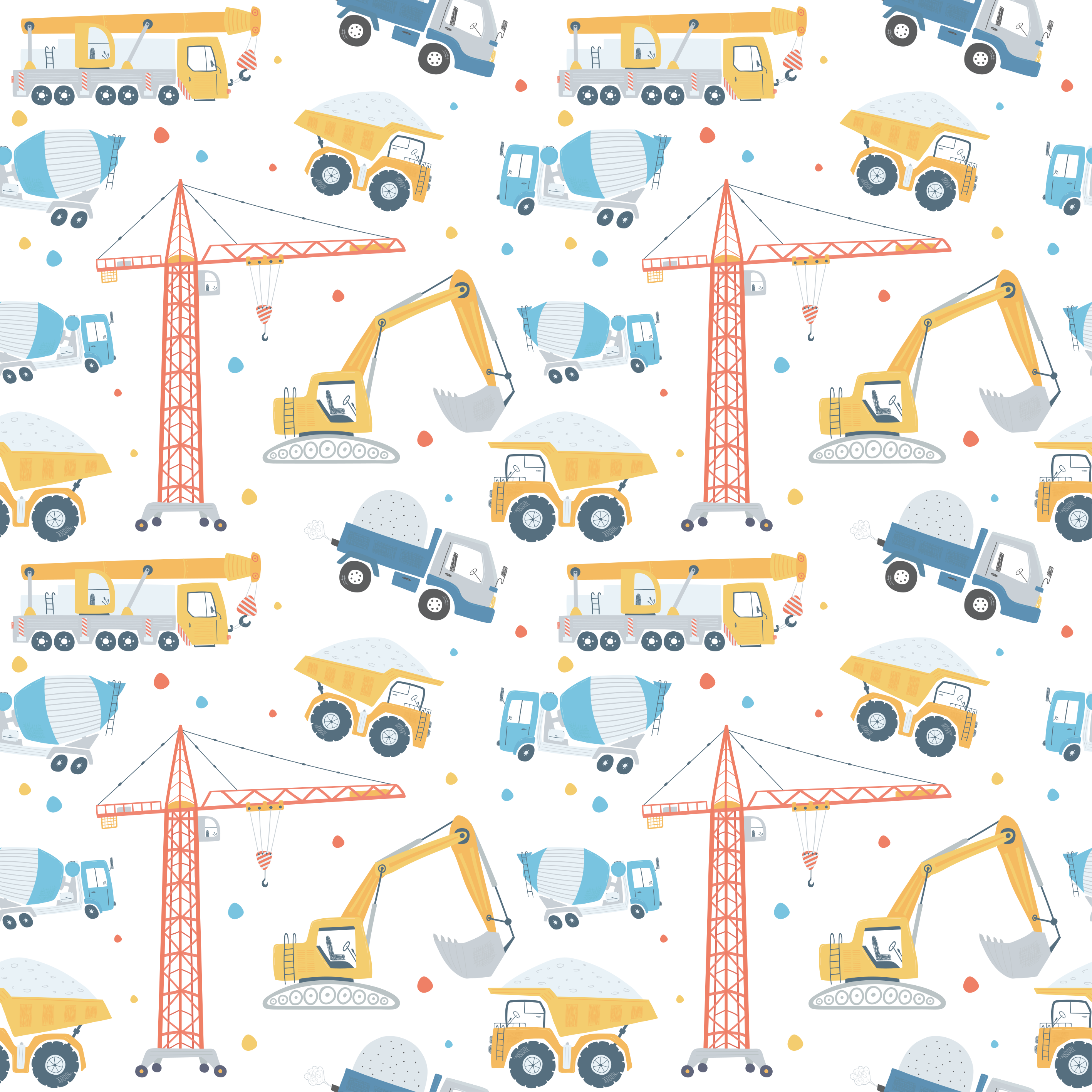 Tapete vinílico infantis veículos de construção pastel - TenStickers