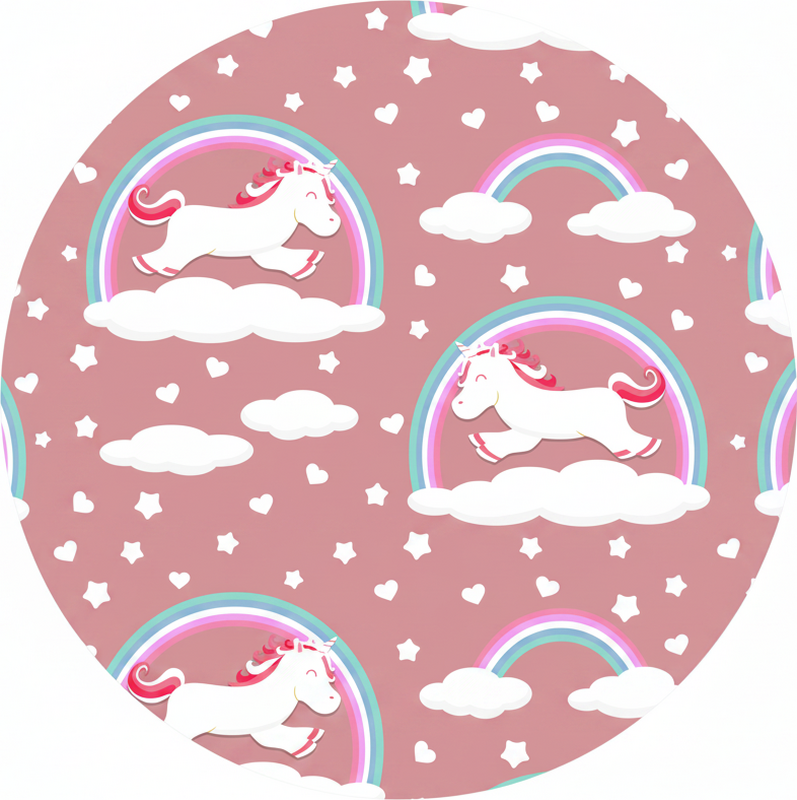 Tapete vinílico infantis padrão de unicórnios e arcos-íris - TenStickers