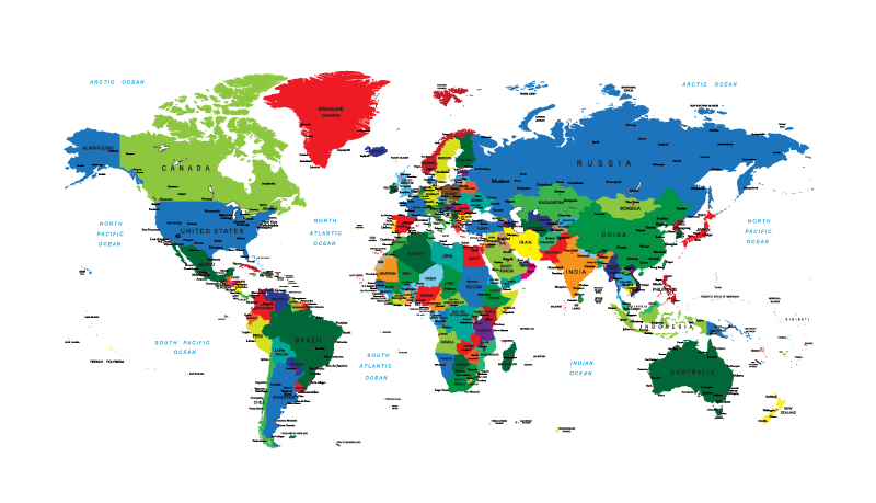 Tapete vinílico de mapa mundial cartografia política - TenStickers