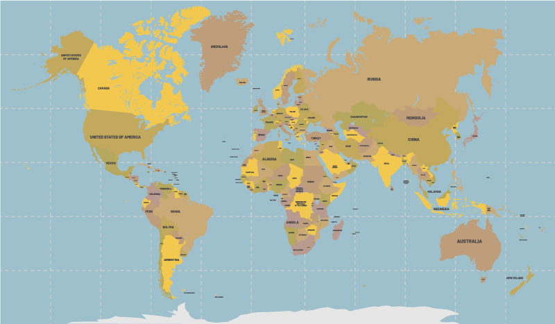 Tapete vinílico de mapa mundial azul e bege - TenStickers