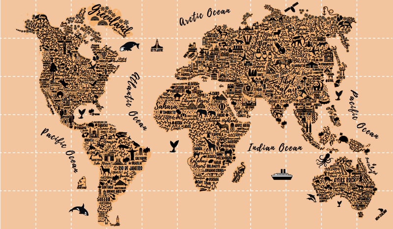 Tapete vinílico de mapa mundial cidades - TenStickers