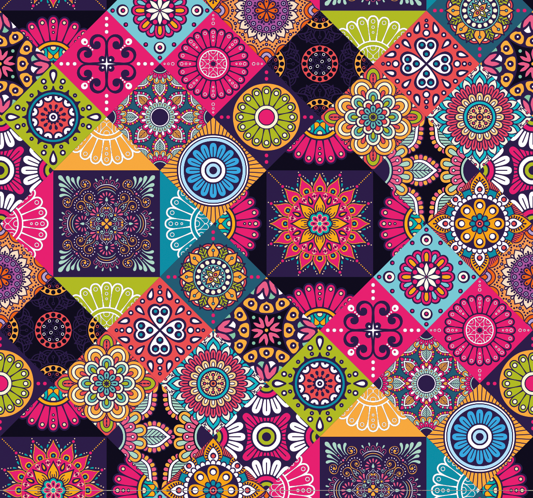 Tapete vinílico sala de estar azulejos mandala escura - TenStickers