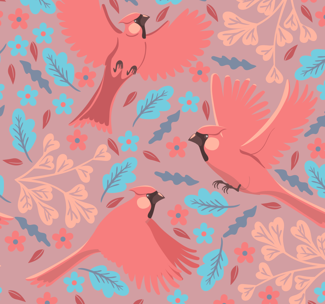 Tapete vinílico sala de estar fundo blush com pássaros - TenStickers