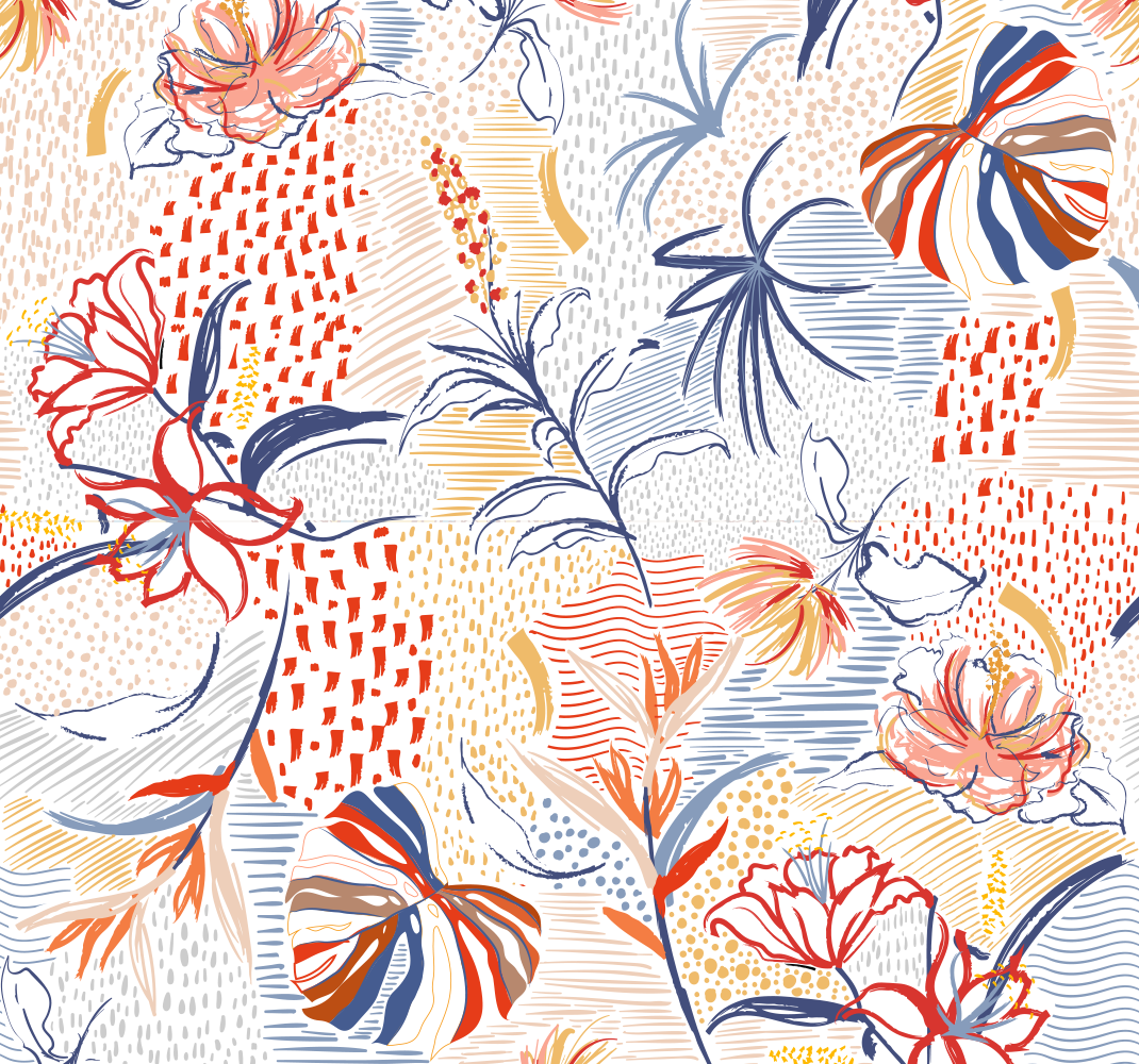 Tapete vinílico sala de estar padrão ornamental e floral - TenStickers