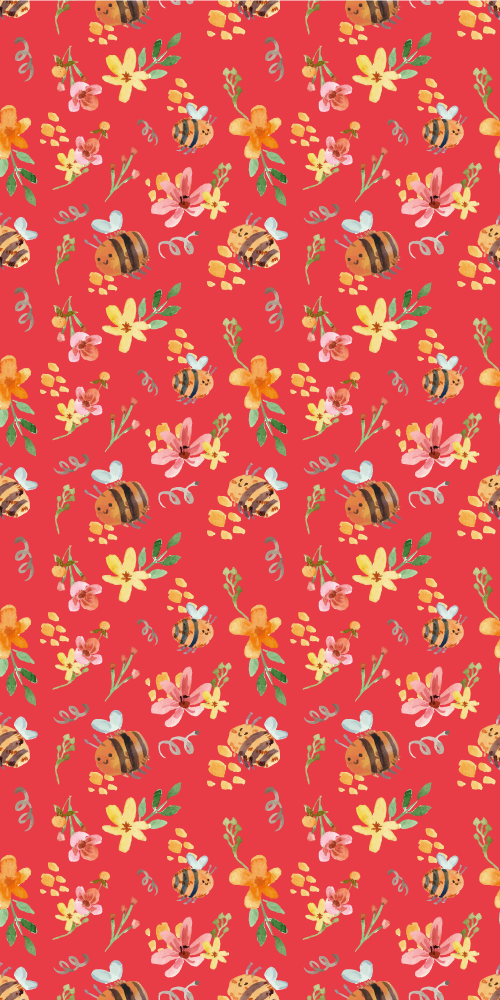 Tapete vinílico sala de estar abelha e flores retrô - TenStickers