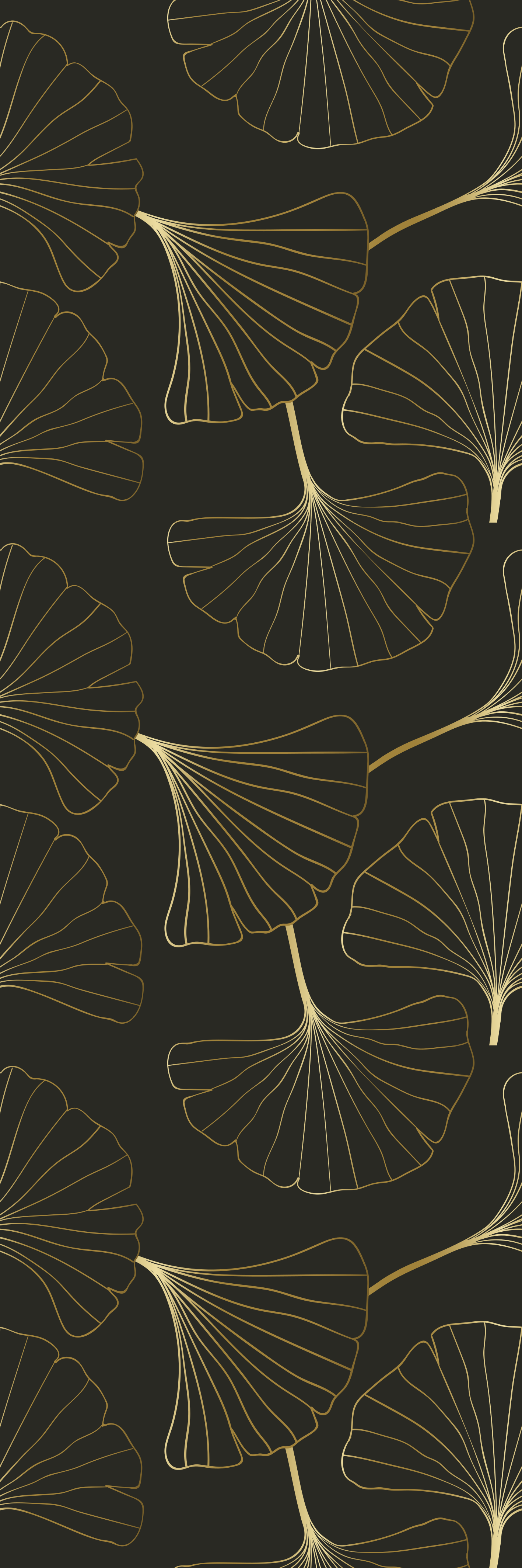 Tapete vinílico corredor folhas de ginkgo carvão dourado - TenStickers