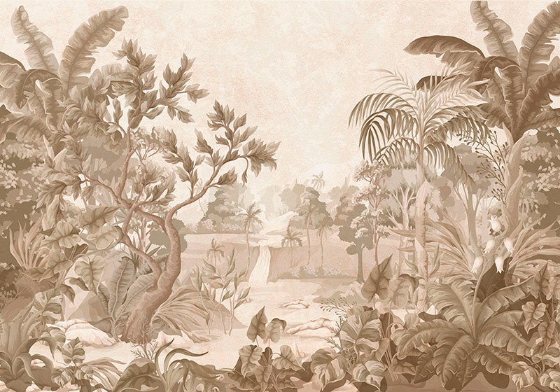 Tapete vinílico bege com vista para a selva tropical - TenStickers