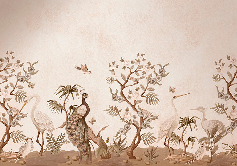 Tapete vinílico bege com fauna vintage - TenStickers