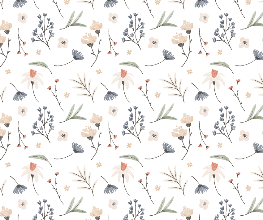 Tapete vinílico branco com padrão floral aquarelado - TenStickers