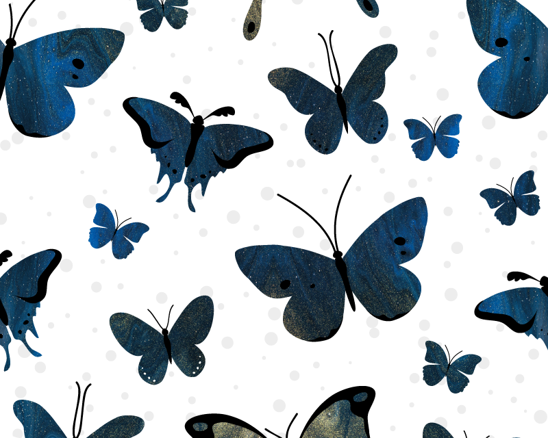 Tapete vinílico branco asa de borboleta brilhante azul - TenStickers