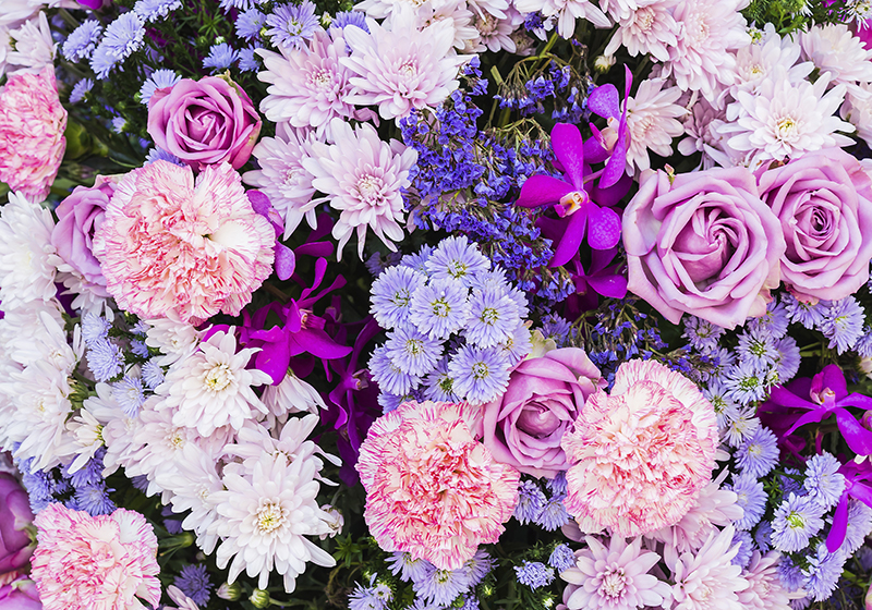 Tapete vinílico roxo com papel de parede floral - TenStickers