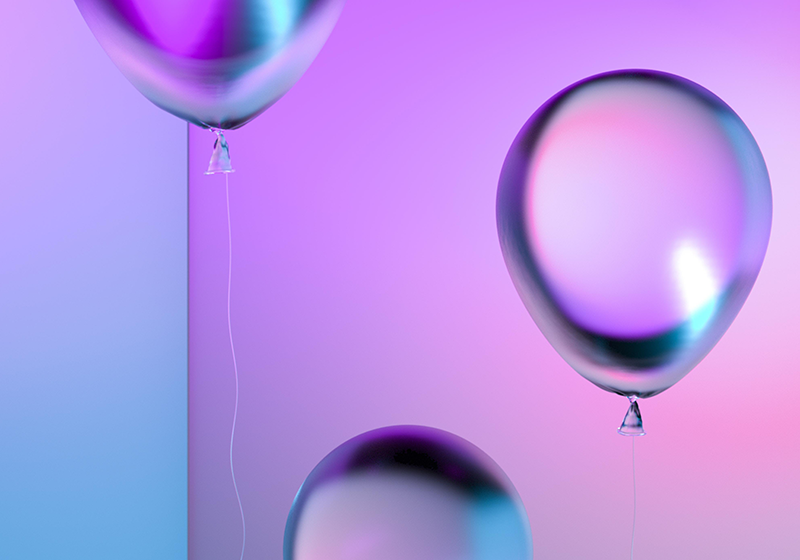 Tapete vinílico roxo com arranjo de balões em gradiente - TenStickers