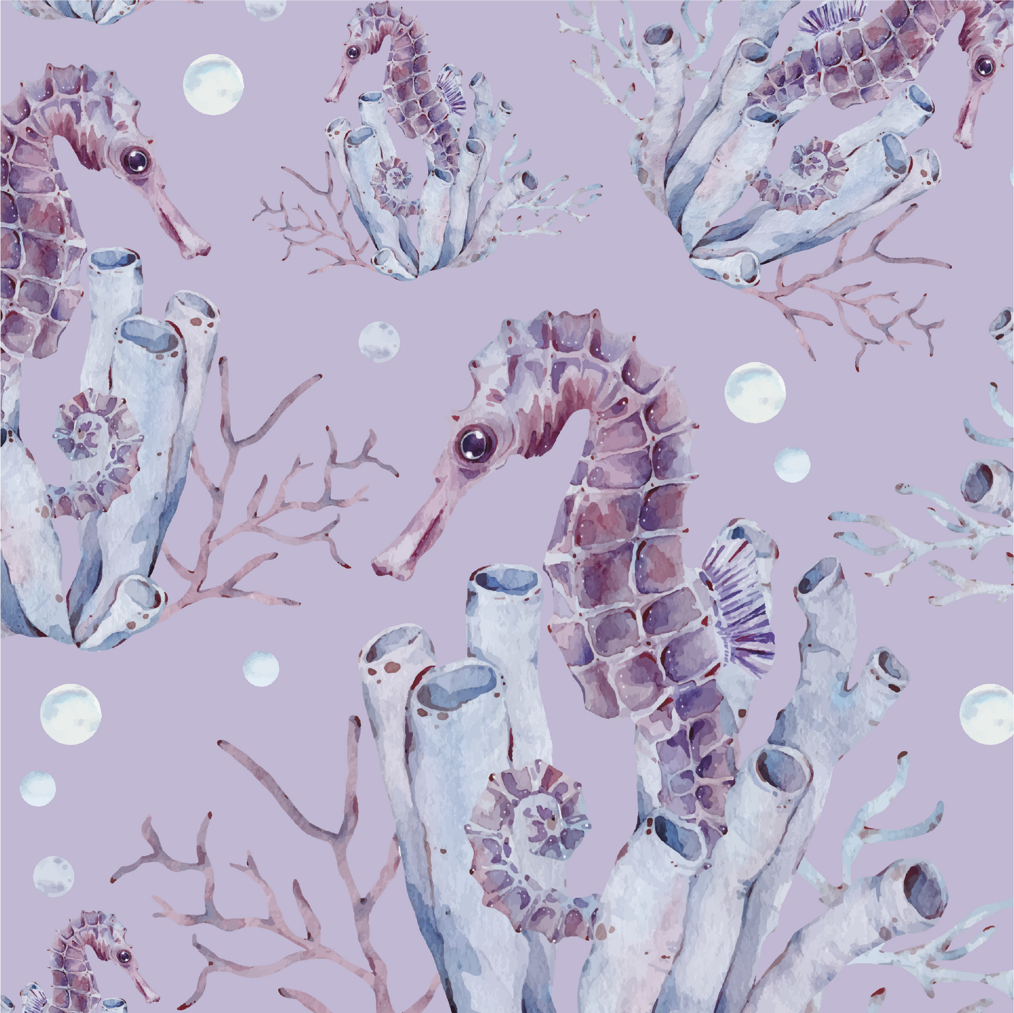 Tapete vinílico roxo cavalo-marinho em aquarela - TenStickers