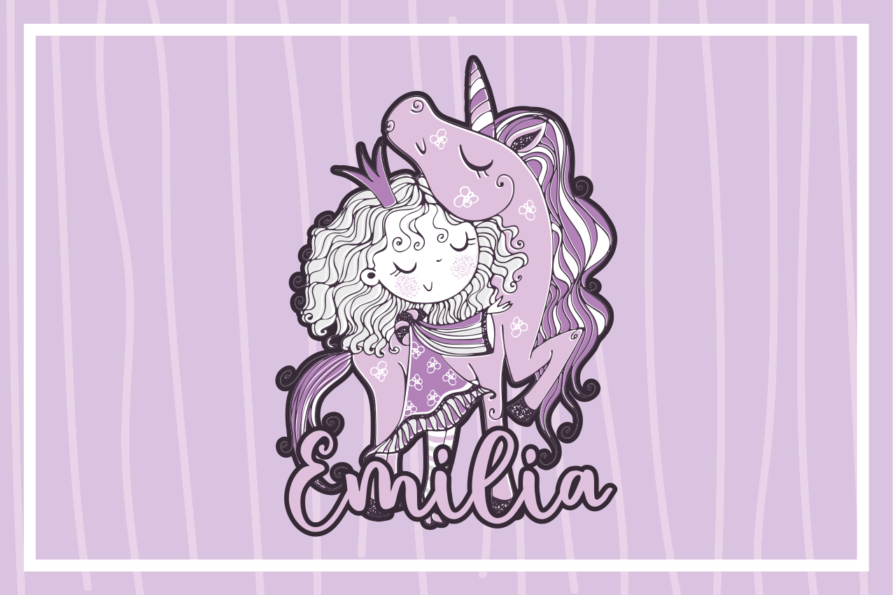 Tapete vinílico roxo princesa artística com unicórnio - TenStickers