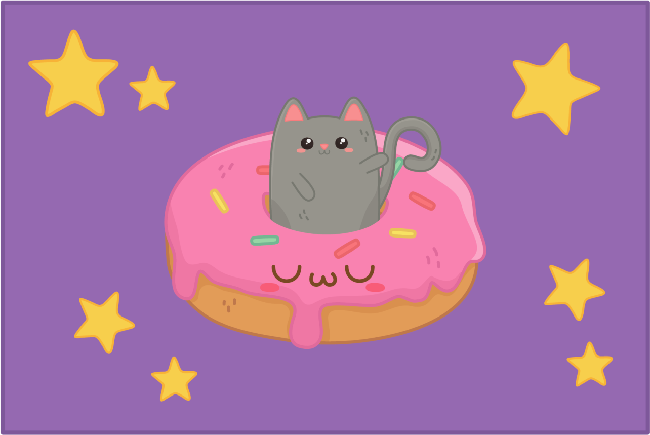 Tapete vinílico roxo gato e donut - TenStickers