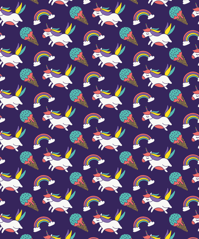 Tapete vinílico roxo com padrão de unicórnio desenhado à mão - TenStickers