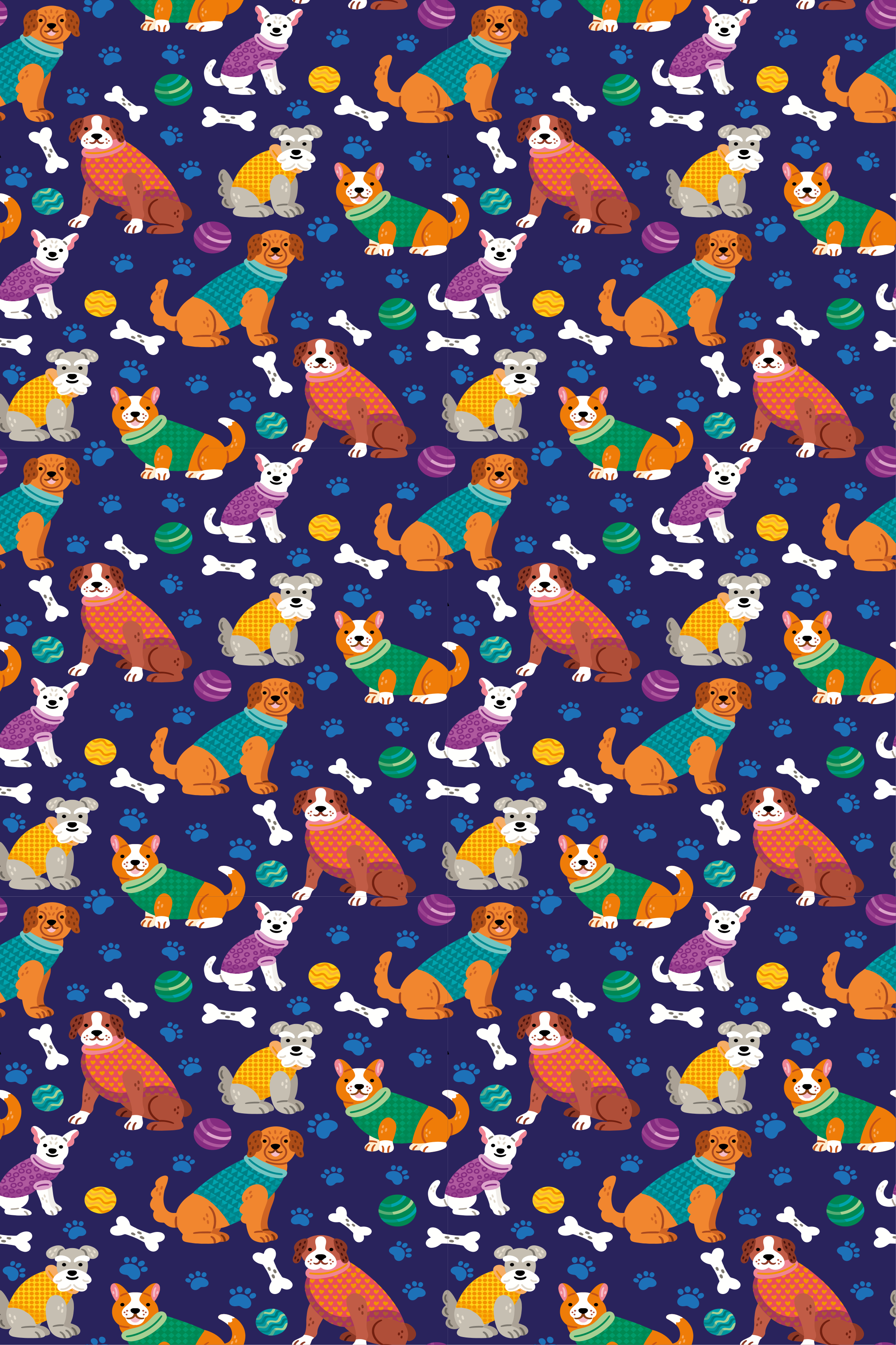 Tapete vinílico roxo com estampa de cães coloridos - TenStickers