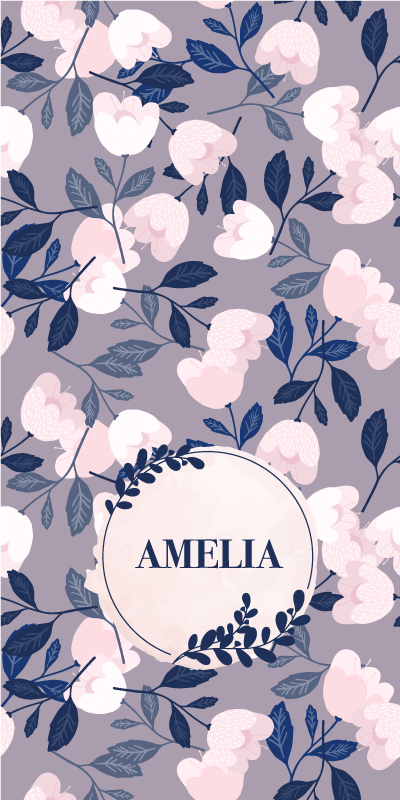 Tapete vinílico roxo com flores pintadas à mão em pastel - TenStickers
