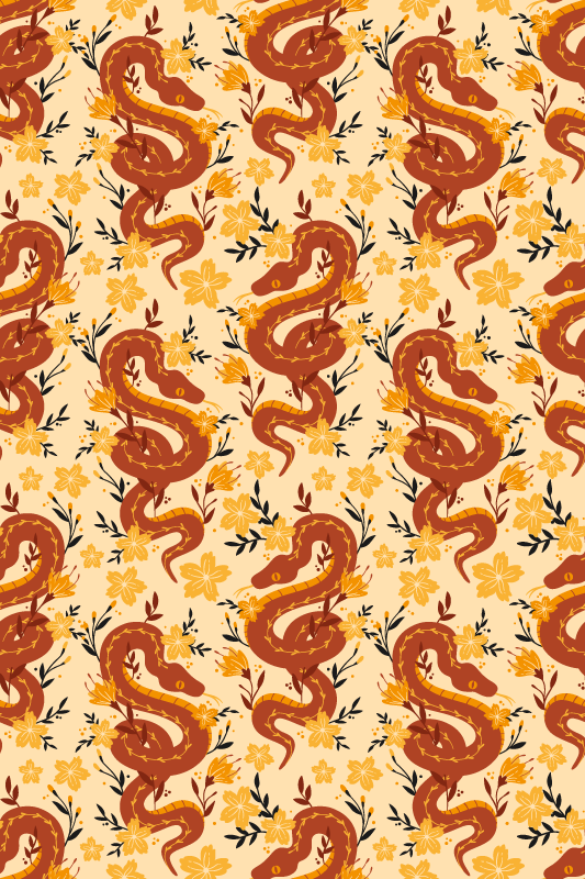 Tapete vinílico laranja cobra com flores silvestres - TenStickers