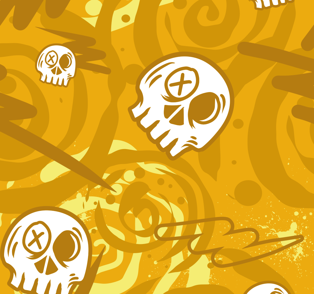 Tapete vinílico laranja grafite com caveiras - TenStickers