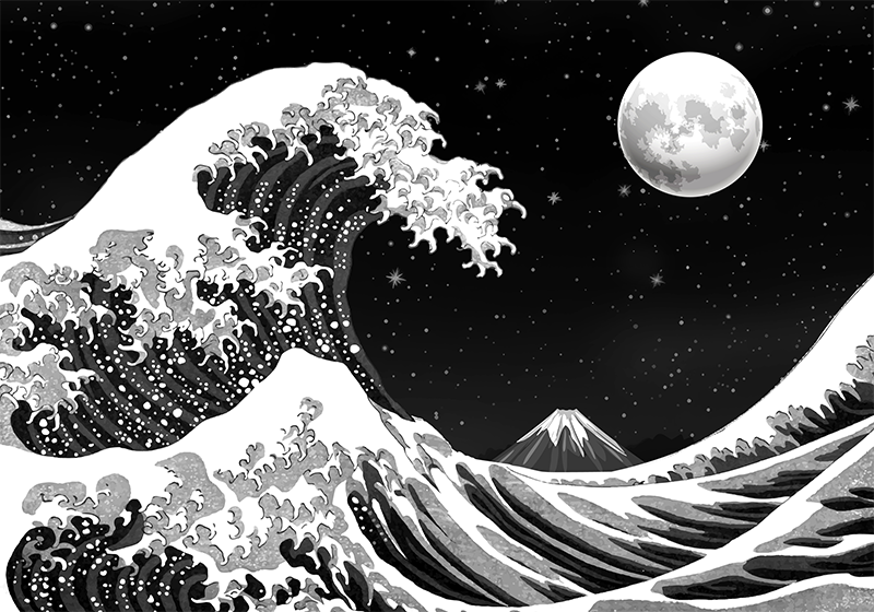 Tapete vinílico preto onda de kanagawa à noite - TenStickers