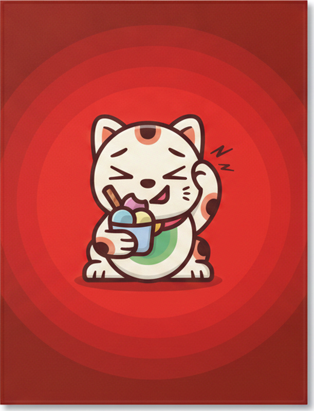 Tapete vinílico vermelho gato fofo com sorvete - TenStickers