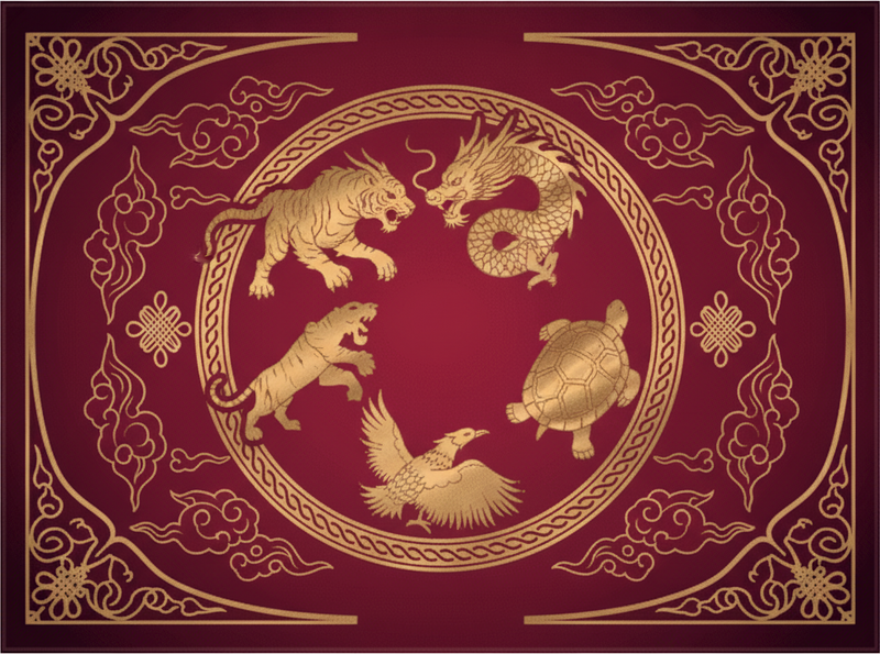 Tapete vinílico vermelho dragão e tigre dos quatro símbolos - TenStickers