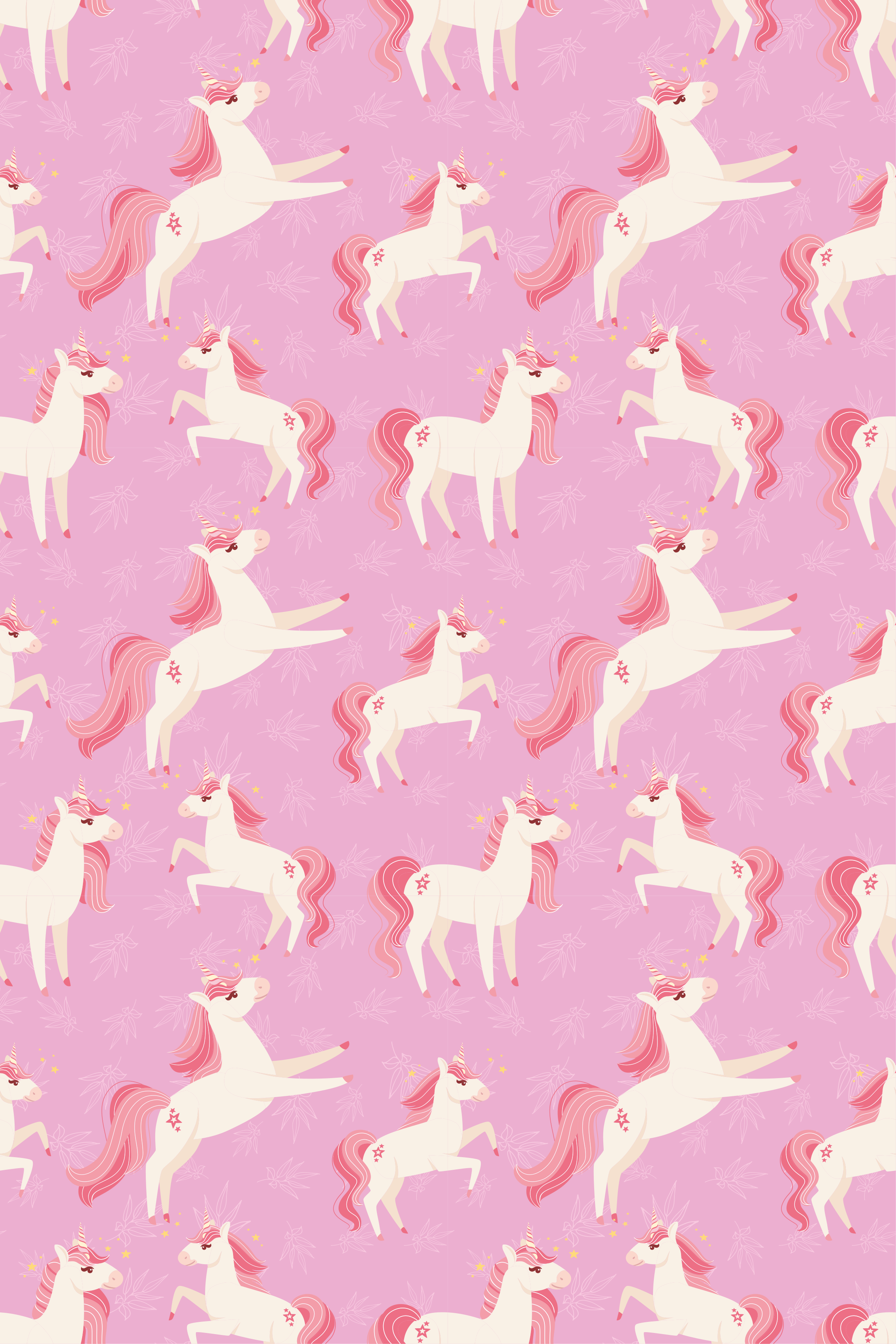 Tapete vinílico rosa com unicórnios e flores pastel - TenStickers
