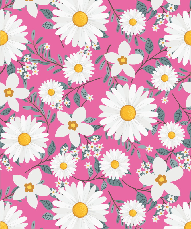 Tapete vinílico rosa com fundo de flores margaridas - TenStickers