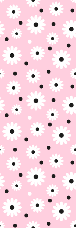 Tapete vinílico rosa com padrão de flores em bolinhas pretas - TenStickers