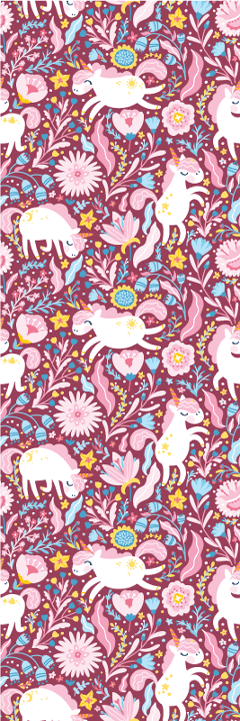 Tapete vinílico rosa com lindo padrão de unicórnios - TenStickers
