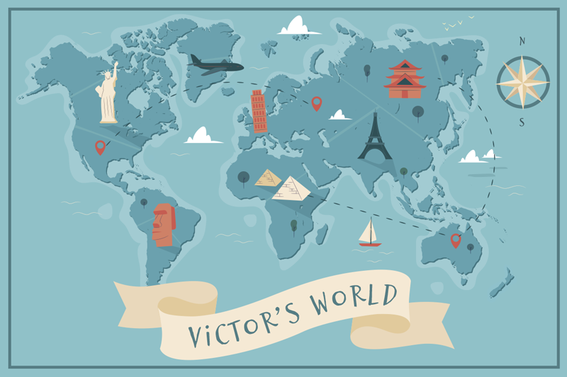 Tapete de vinil mapa mundo com nome - TenStickers