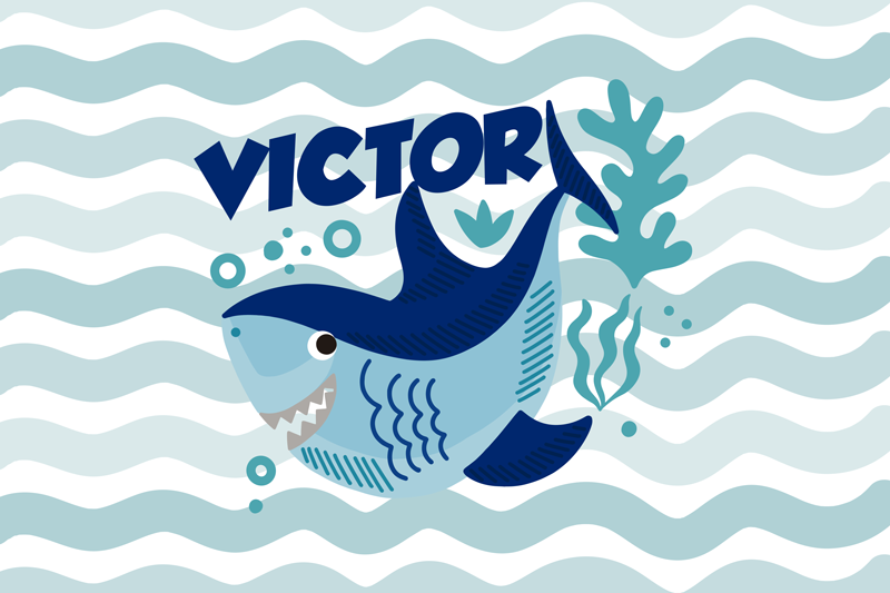 Tapete vinílico com nome ilustração personalizada de tubarão - TenStickers