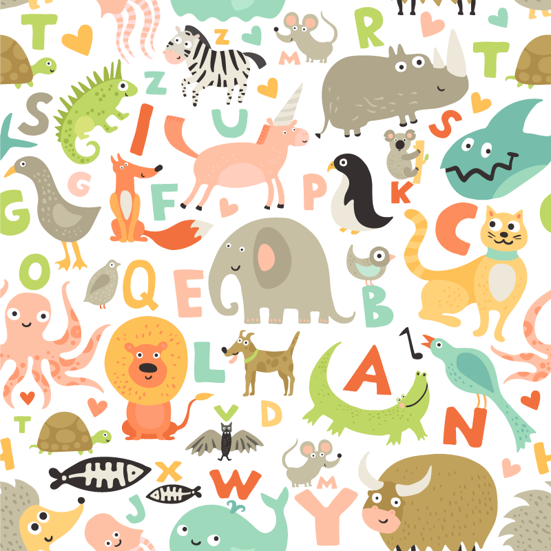 Animais infantis com letras do alfabeto tapete de vinil - TenStickers